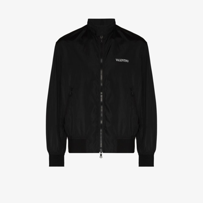 Valentino Logo-print Zip-up Bomber Jacket In Black