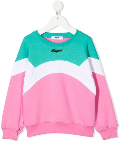 Msgm Kids' Color Block Cotton Sweatshirt In Pink