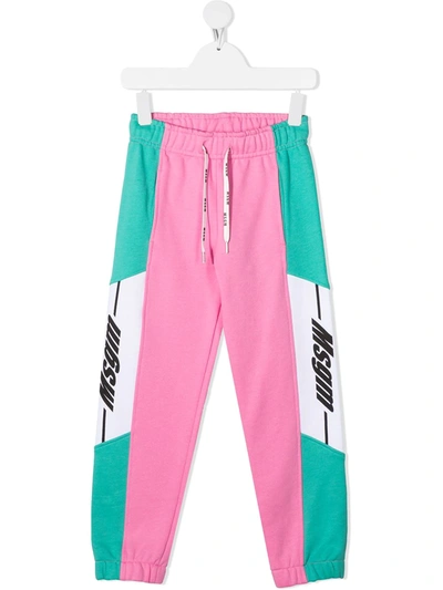 Msgm Kids' Color Block Cotton Sweatpants In Pink