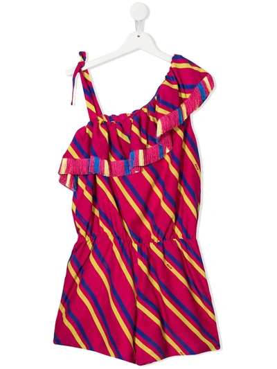 Msgm Teen One-shoulder Striped Playsuit In Pink