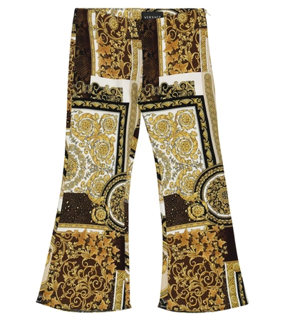 Versace Kids' Baroque Print Stretch Cady Pants In Yellow