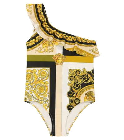 Versace Kids' Little Girl's & Girl's Beachwear Barocco-print One-piece Swimsuit In Gold