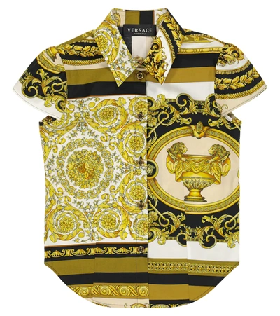Versace Kids' Baroque Print Cotton Poplin Shirt In Oro