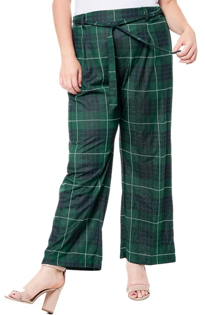 Single Thread Plaid Tie Waist Pants In Black/ Green
