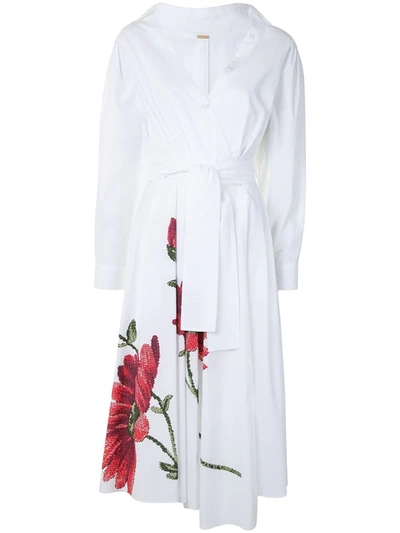 Adam Lippes Floral-print Poplin Asymmetrical Midi Shirtdress In White