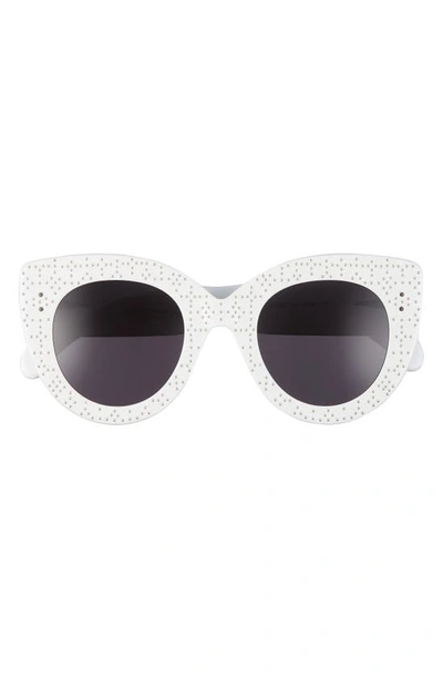 Alaïa Round Acetate Sunglasses W/ Perforated Arms In White