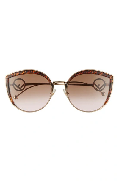 Fendi 58mm Metal Butterfly Sunglasses In Gold/ Havana/gradient