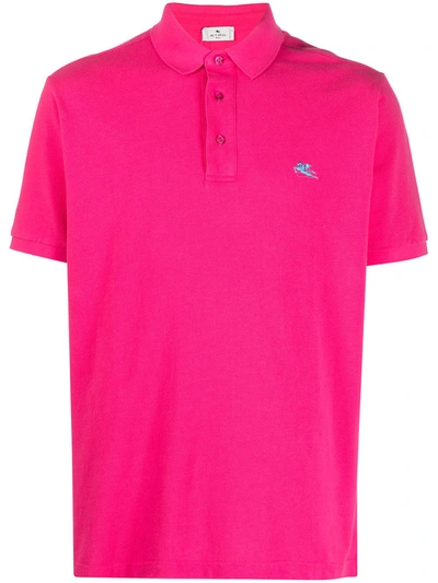 Etro Embroidered-logo Cotton Polo Shirt In Pink