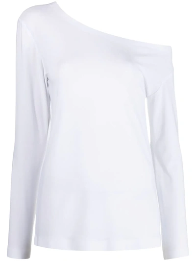 Norma Kamali Long Sleeve Drop Shoulder Top In White