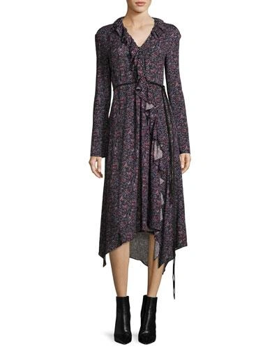 Magda Butrym Ferrara Long-sleeve Floral-print Silk Midi Dress, Purple