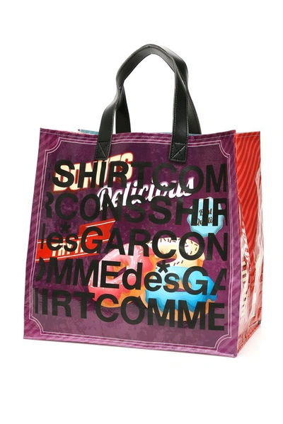 Comme Des Garçons Shirt Logo Print Multicolor Shopper Bag In Multicolour