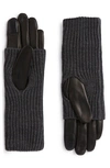 Allsaints Knit & Leather Gloves In Charcoal