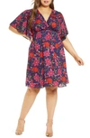 Kiyonna Florence Flutter Sleeve Dress In Stitched Petal Print