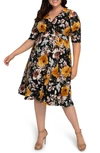 Kiyonna Gabriella Print Jersey A-line Dress In Marigold Bloom Print