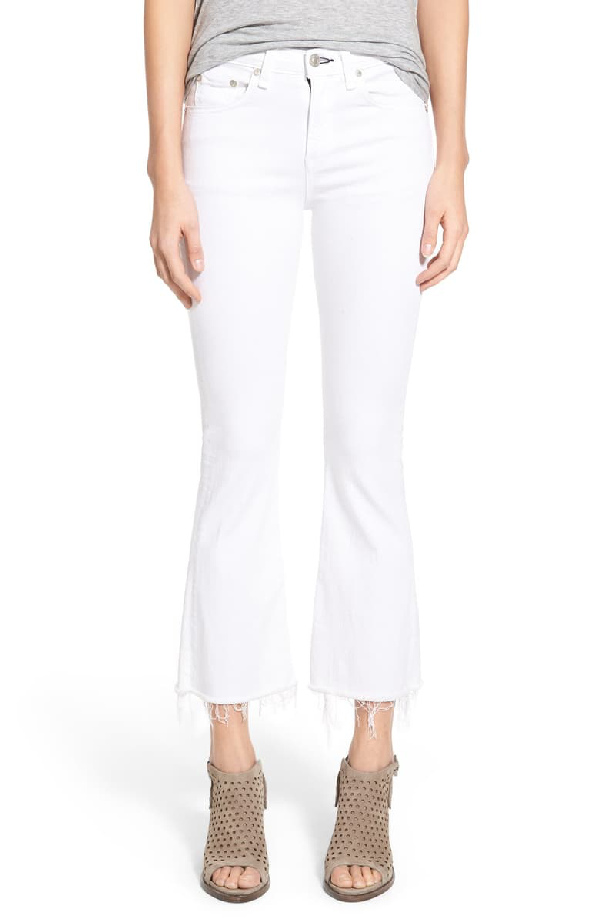 Rag & Bone High Rise Raw Hem Crop Flare Jeans In Bright White ModeSens