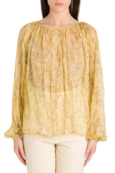 Leonie Floral Blouse In Chiffon In Yellow