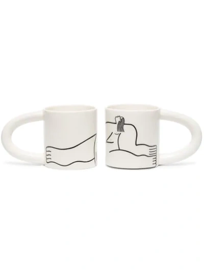 Louise Madzia White Dreamer Porcelain Mug Set In Weiss
