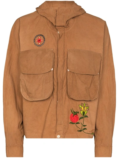 Story Mfg. Forager Hooded Embroidered Jacket In Brown