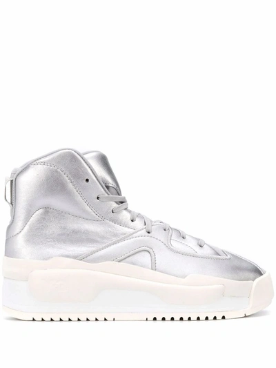 Adidas Y-3 Yohji Yamamoto Women's Silver Leather Hi Top Sneakers