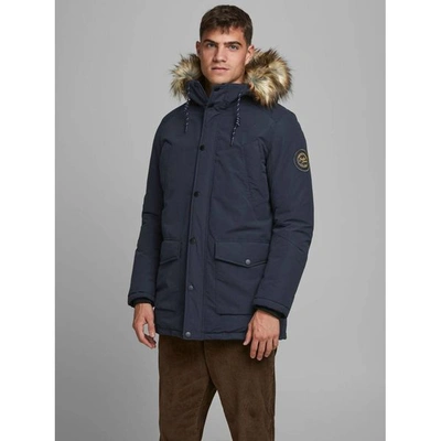 Jack & Jones Originals Parka With Faux Fur Hood In Navy In Blue