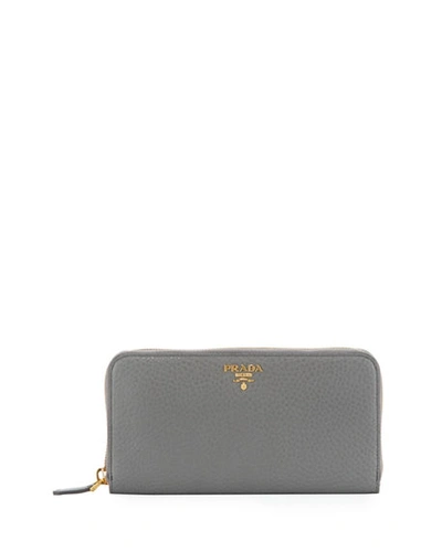 Prada Leather Zip-around Continental Wallet In Gray