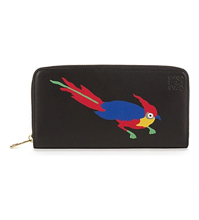 Loewe Paula's Ibiza Parrot Zip-around Leather Wallet In Black/multicolor
