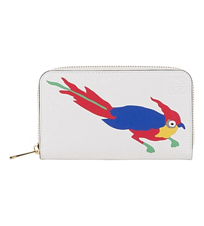 Loewe Paula's Ibiza Parrot Zip-around Leather Wallet In White/multicolor