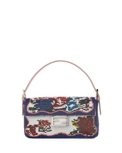 Fendi Baguette Needlepoint Leather Shoulder Bag, Blue/multi