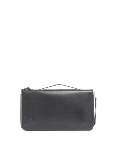 Loewe Oversized Zip-around Leather Wallet, Black