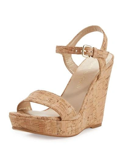 Stuart Weitzman Marry Me Cork Wedge Platform Sandal In Neutral