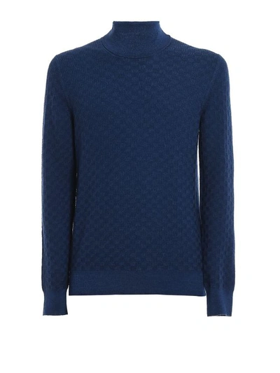 Paolo Fiorillo Blue Textured Wool Turtleneck