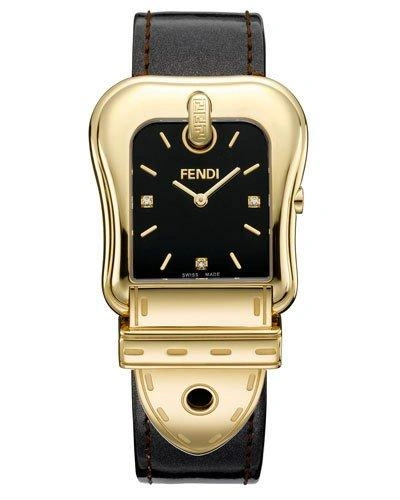 Fendi B. Diamond Buckle Watch With Leather Strap, Gold/black | ModeSens