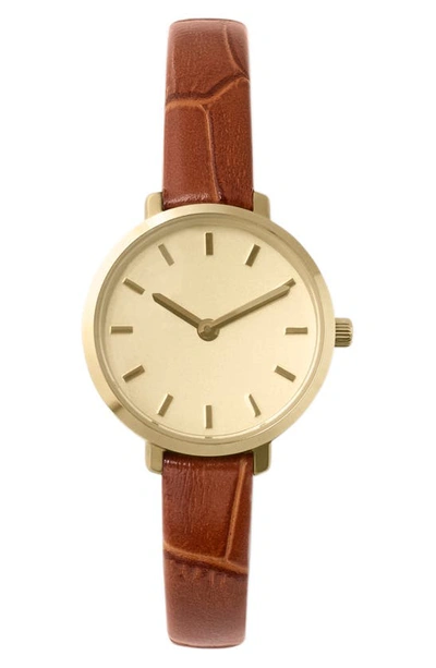 Breda Beverly Leather Strap Watch, 25mm In Brown + Gold