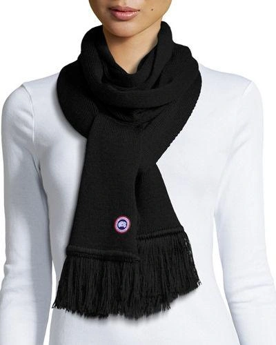 Canada Goose Wool Fringe Scarf In Black