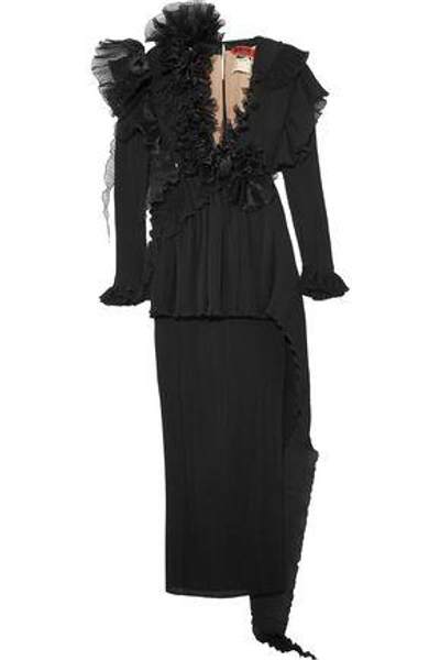 Ronald Van Der Kemp Woman Two-piece Ruffled Plissé Silk-chiffon And Organza Gown Black