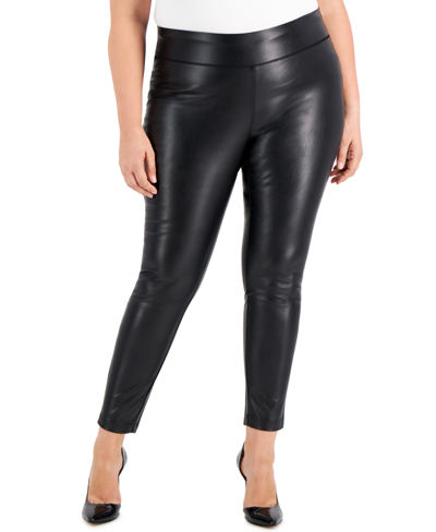 Inc International Concepts Faux-leather Ankle-length Skinny Pants, Created For Macy's In Deep Black