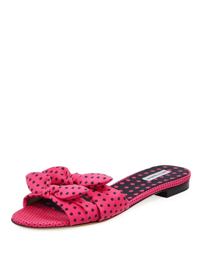 Tabitha Simmons Cleo Polka-dot Bow Flat Slide Sandals, Pink/black