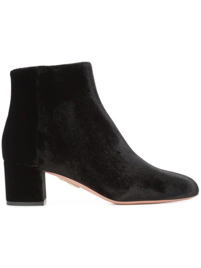Aquazzura 85mm Brooklyn Velvet Ankle Boots, Black