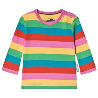 Frugi Kids' Favorite T-shirt Foxglove Rainbow Stripe In Pink