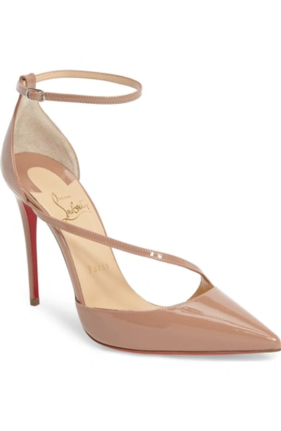 Christian Louboutin Fliketta Patent 100mm Red Sole Ankle-wrap Pump In Nude Patent