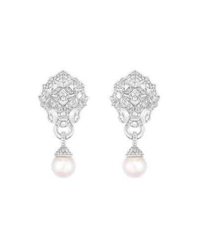 Chanel Lion Earrings In 18k White Gold, Cultured Pearls And Diamonds