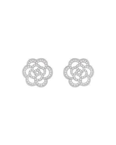 Pre-owned Chanel Camelia Earrings In 18k White Gold With Diamonds