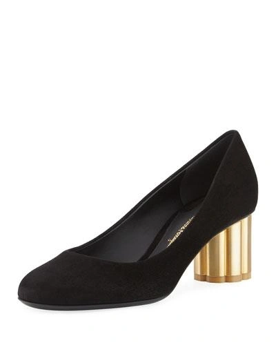 Ferragamo Women's Leather Pumps Court Shoes High Heel Lucca In Black