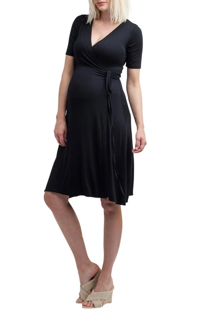 Nom Maternity Maya Maternity/nursing Wrap Dress In Black