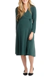 Nom Maternity Tessa Long Sleeve Jersey Maternity/nursing Wrap Dress In Forrest Green