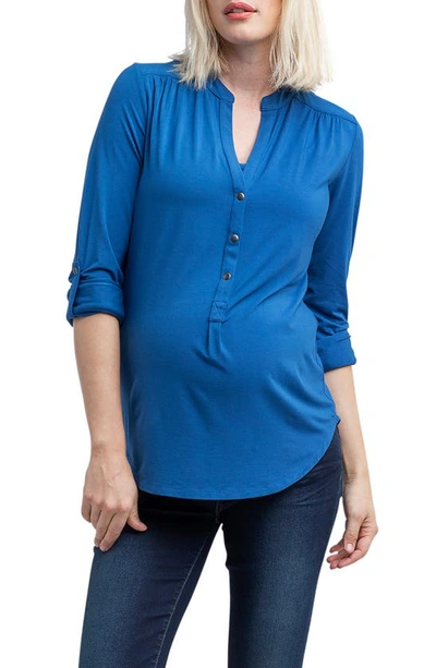 Nom Maternity Amelie Snap Front Maternity/nursing Top In Dusk Blue