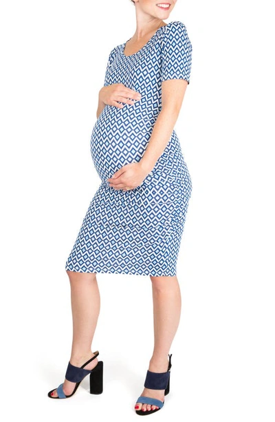 Nom Maternity Hailey Scoop Neck Dress In Blue Geo