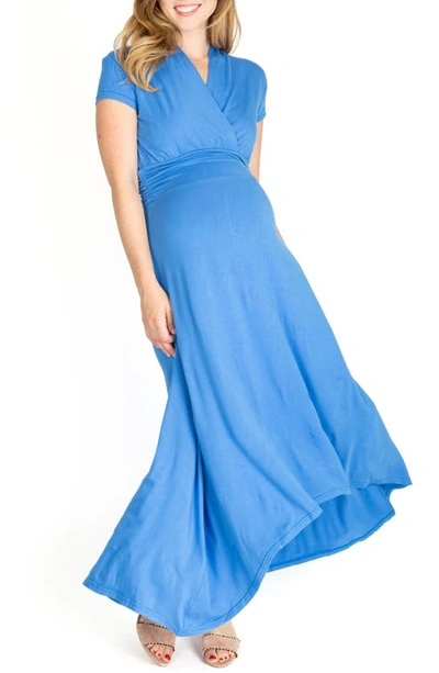 Nom Maternity Caroline High/low Maxi During & After Dress In Bluebell