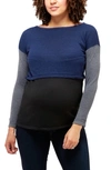 Nom Maternity Sia Maternity & Nursing Tunic Sweater In Navy Colorblock