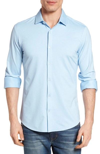 Mizzen + Main Whitman Trim Fit Dobby Performance Shirt In Blue